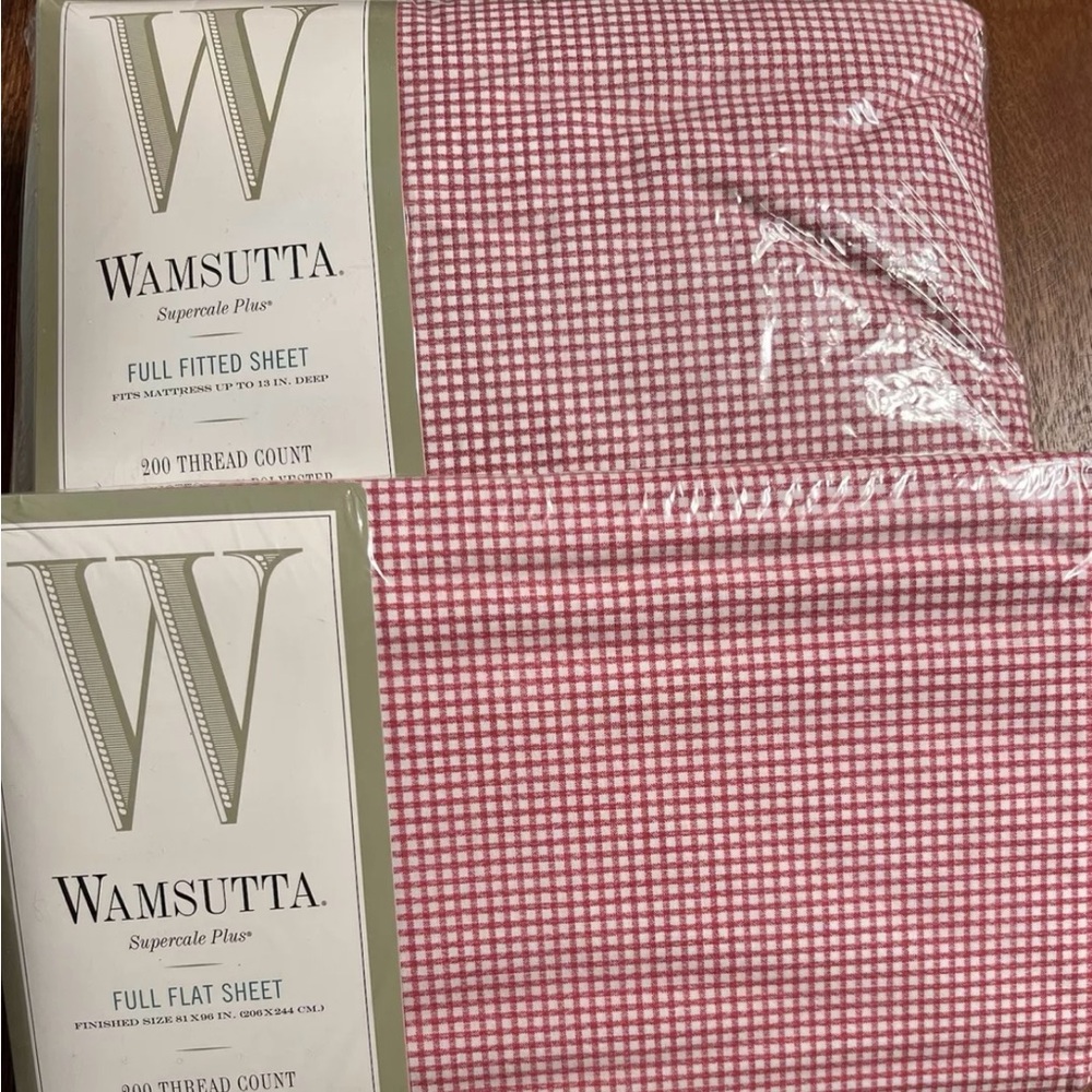 NWT Vintage Wamsutta Red Gingham Full Double Sheet Set Red & White Checkered